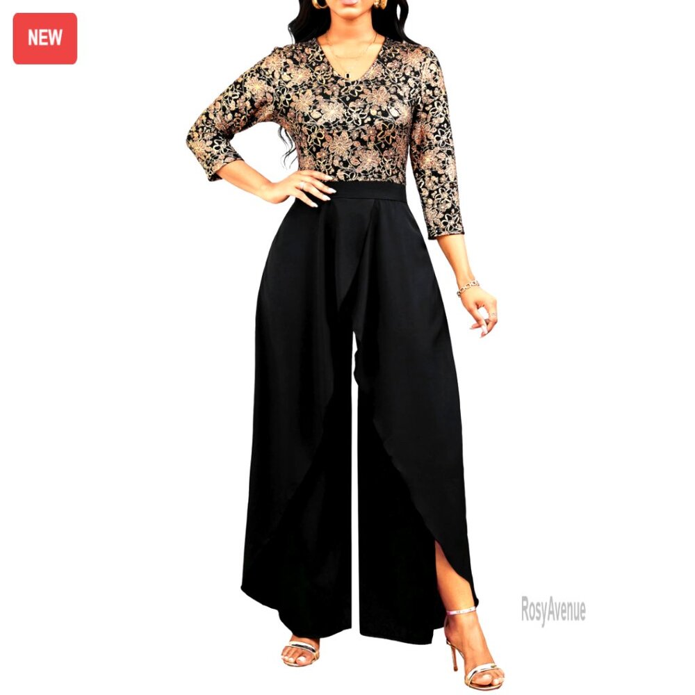 Elegant Silk Jumpsuit With V-Neck, 3/4 Sleeves, And High Waist